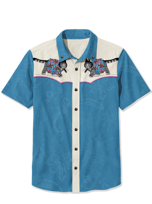 Men'S Hula Cat Printed Shirt