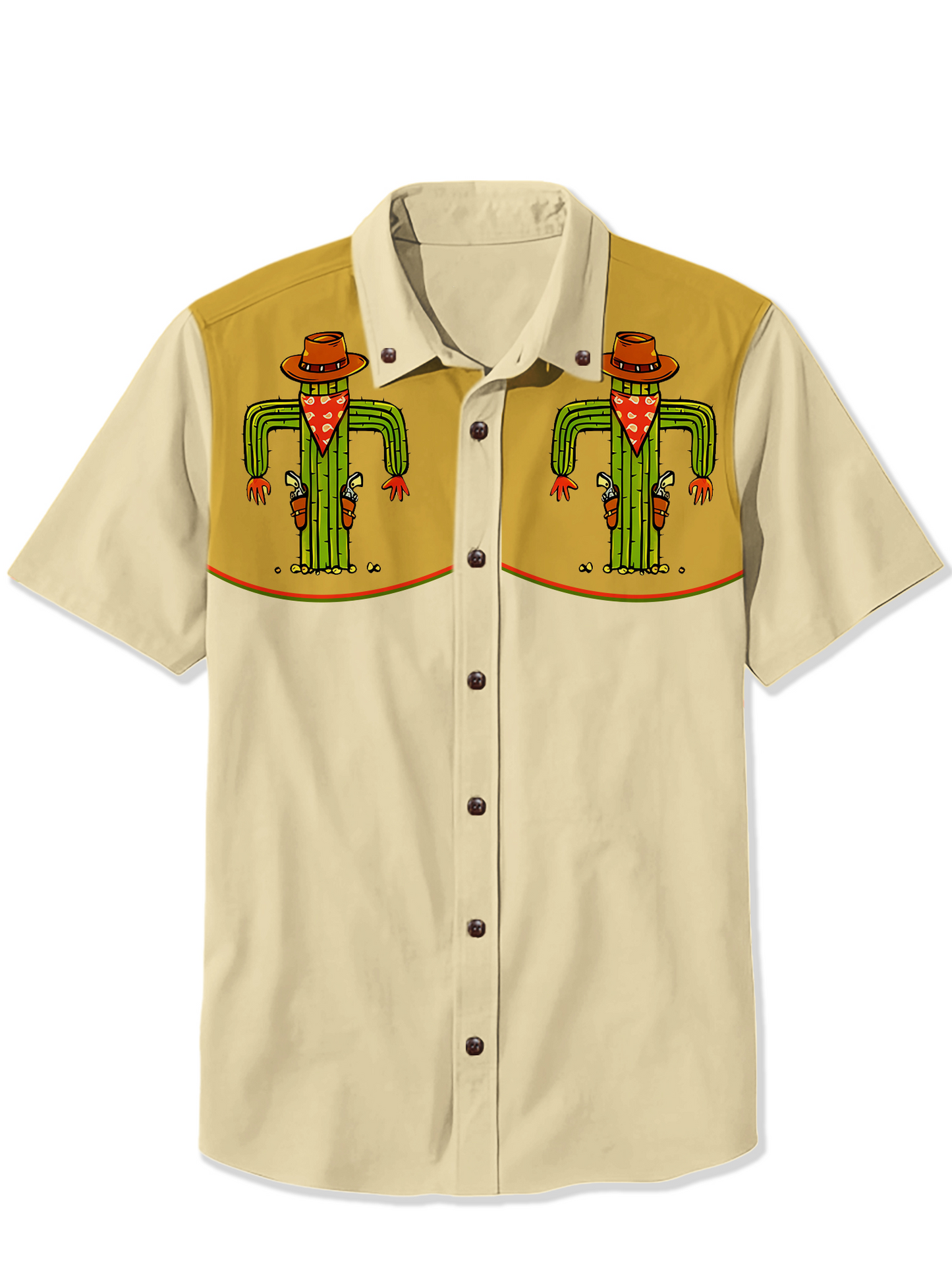 Men'S Two-gun cowboy cactus Printed Shirt