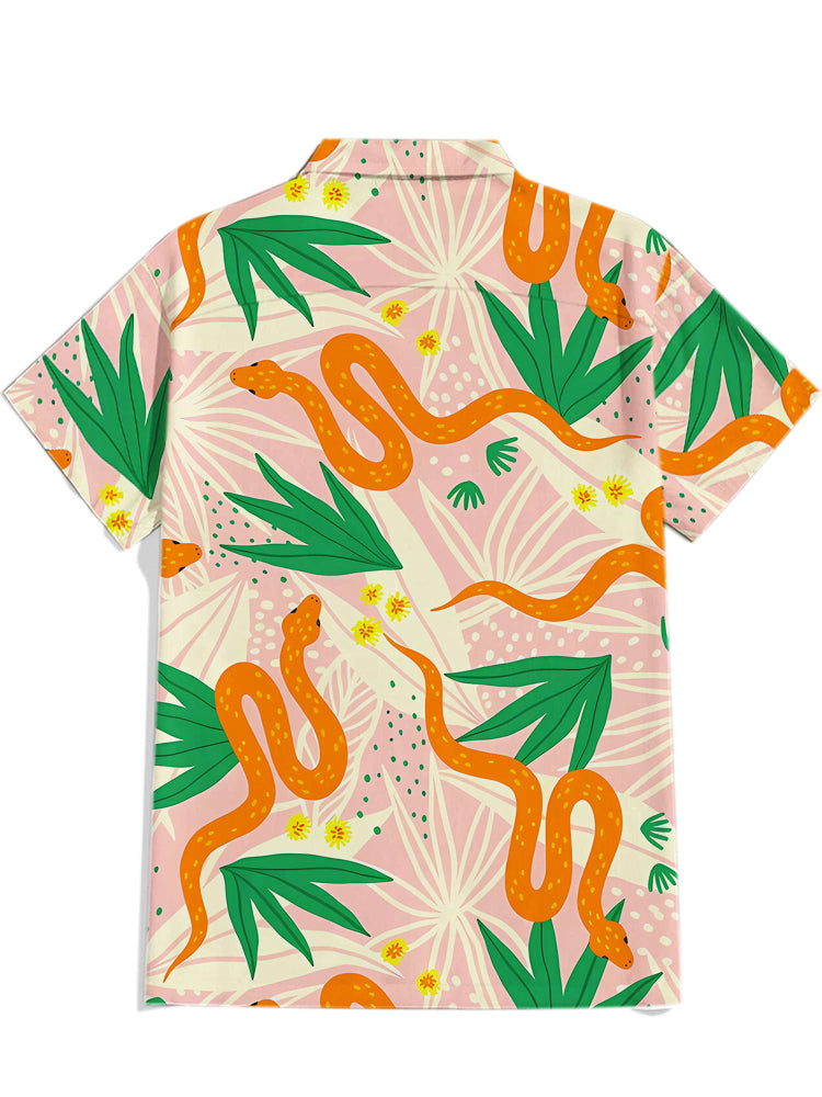 Men'S Green Grass And Orange Snakes Printed Shirt