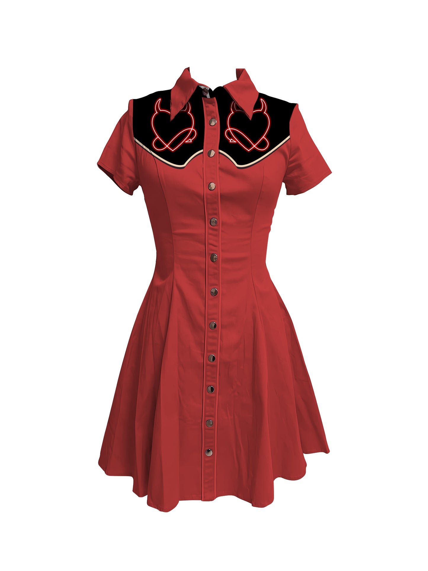 Retro Devil Heart Printed Shirt Dress