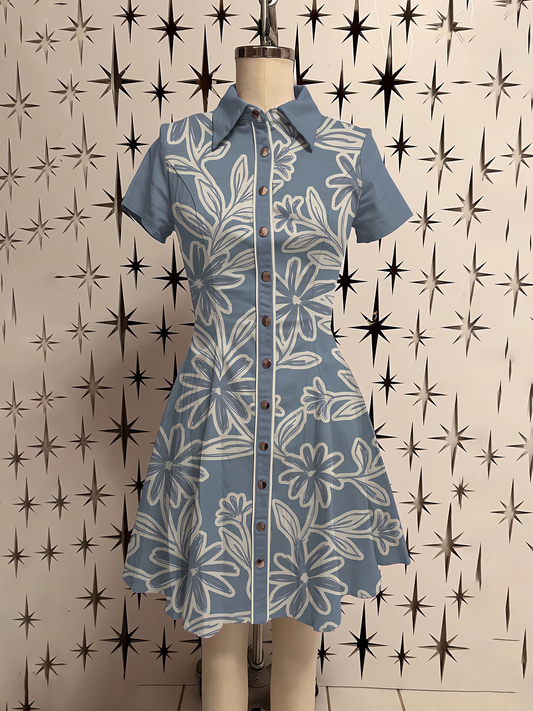 Retro Western Floral Printed Shirt Dress