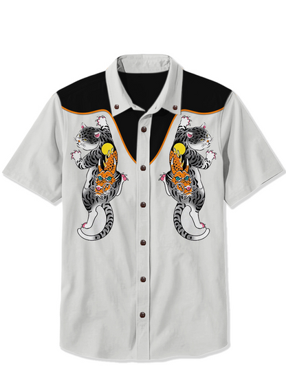 Men'S Ukiyoe Cat Printed Shirt