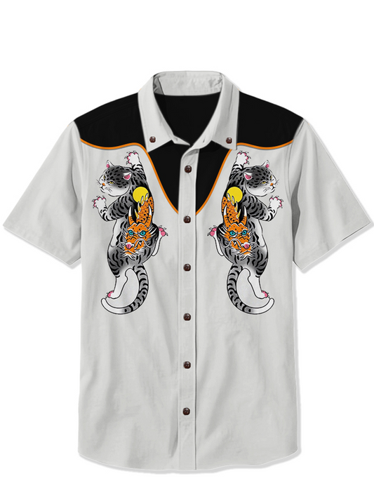 Men'S Ukiyoe Cat Printed Shirt