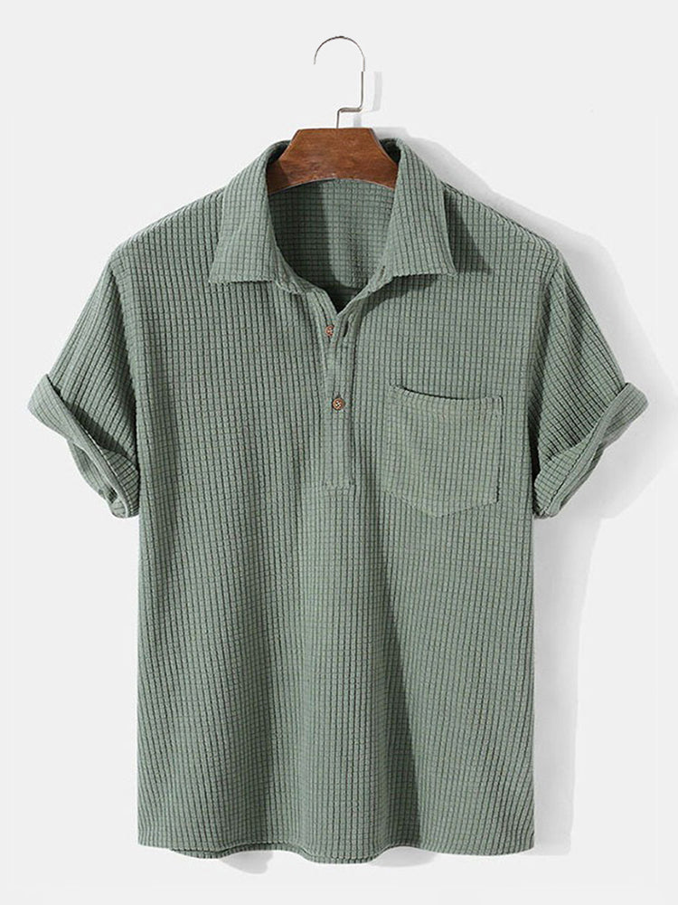 Men's Cotton Corduroy Plaid Short Sleeve Shirts