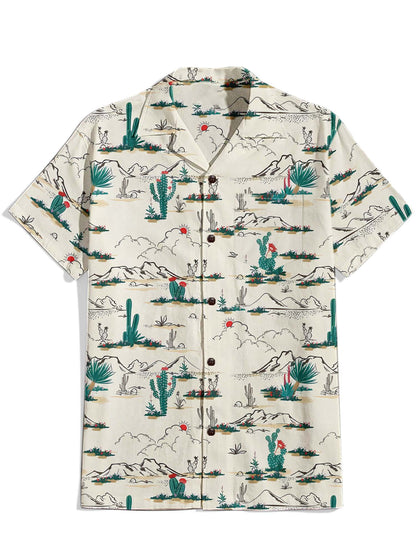 Men'S Wilderness Cactus Printed Cuban Collar Shirt