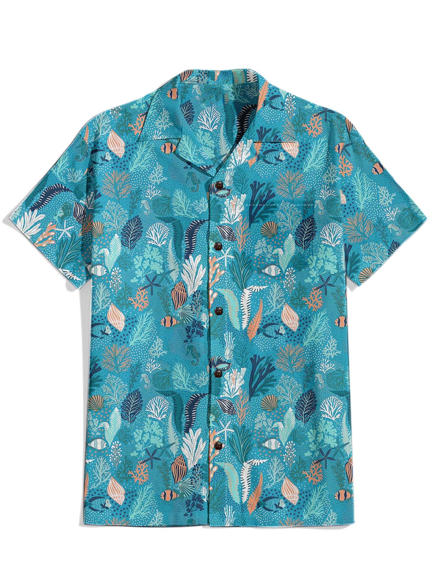 Men'S Ocean Life Printed Cuban Collar Shirt