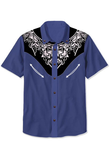 Men'S Blue Flower Printed Shirt