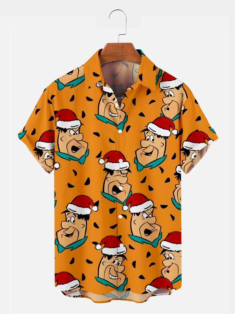 Men's Nostalgic Movie Flintstone Christmas Printed Shirt