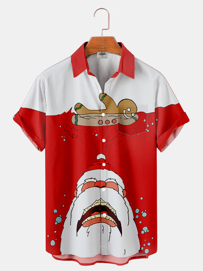 Men'S Christmas Santa Shark Printed Shirt