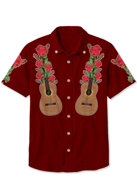 Men'S Rose Guitar Printed Shirt