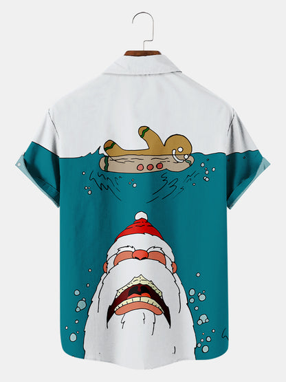 Men'S Christmas Santa Shark Printed Shirt