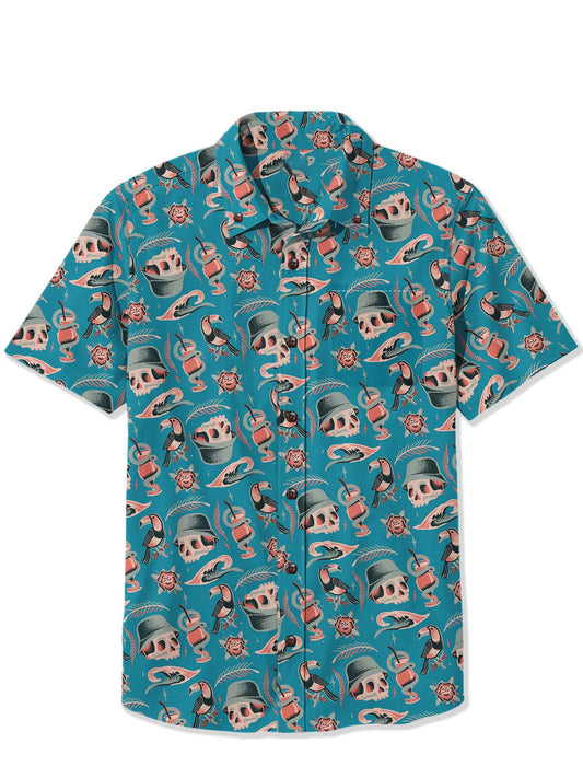 Men'S Toucan And Holiday Skull Printed Shirt