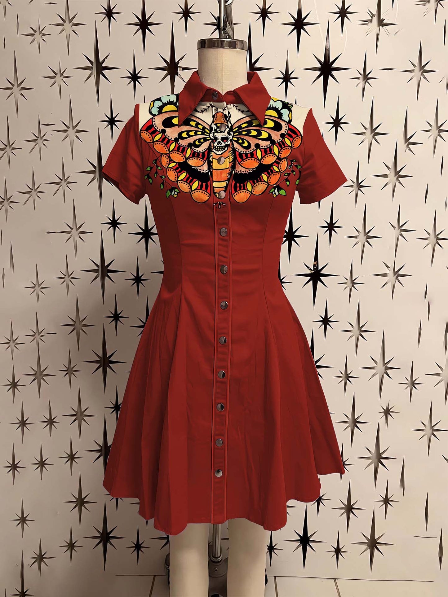 Deadhead Moth Printed Shirt Dress