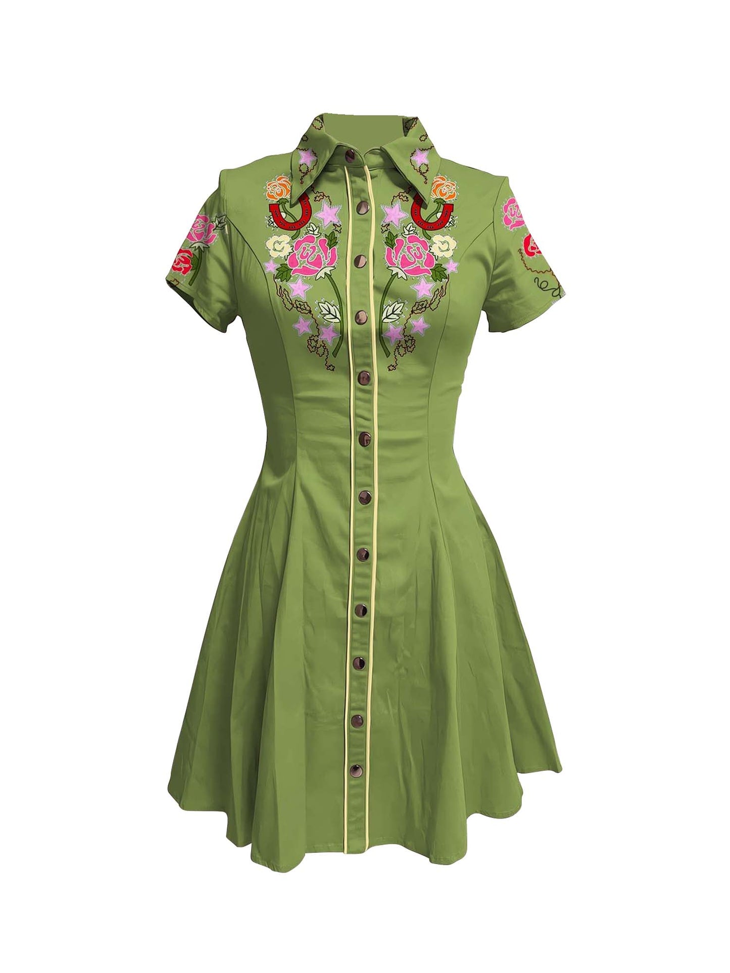 Western Vintage FLower Printed Shirt Dress